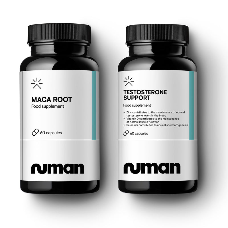 Numan Men’s Daily Supplement Bundle | Maca Root Capsules 2500mg 10:1 Extract + Testosterone Support with Zinc, Selenium & Vitamin D | Daily Nutritional Support for Men | 60 + 60 Capsules