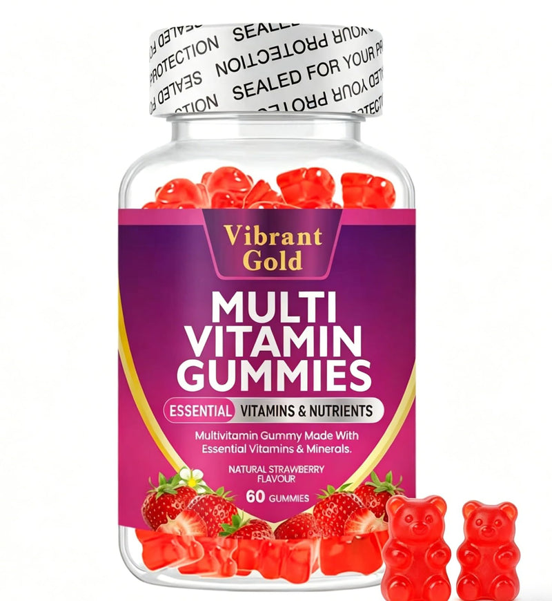 Multivitamin Gummies for Women & Men - 13 Ingredients -60 Gummies - 1 Months Supply - Natural Strawberry Flavour - Vitamins & Minerals Like VIT C, D3, B6, B7, B12 & Zinc -for Adult