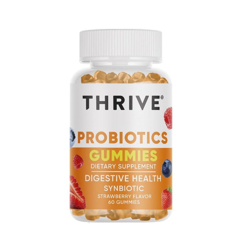 THRIVE Probiotics Gummies with 30 Billion Live & Active CFU Strain for Digestive Health & Gut Support, Synbiotic | Dairy & Gluten Free | Strawberry Flavour Gummies, High Bioavailability | 60 Gummies