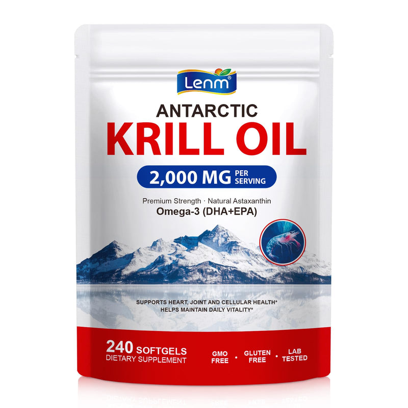 Antarctic Krill Oil Softgels Supplement, 2,000mg Per Serving, 240 Softgels, Triple Strength Formula with Omega-3 EPA & DHA Plus Astaxanthin, Supports Heart, Brain & Immune Health