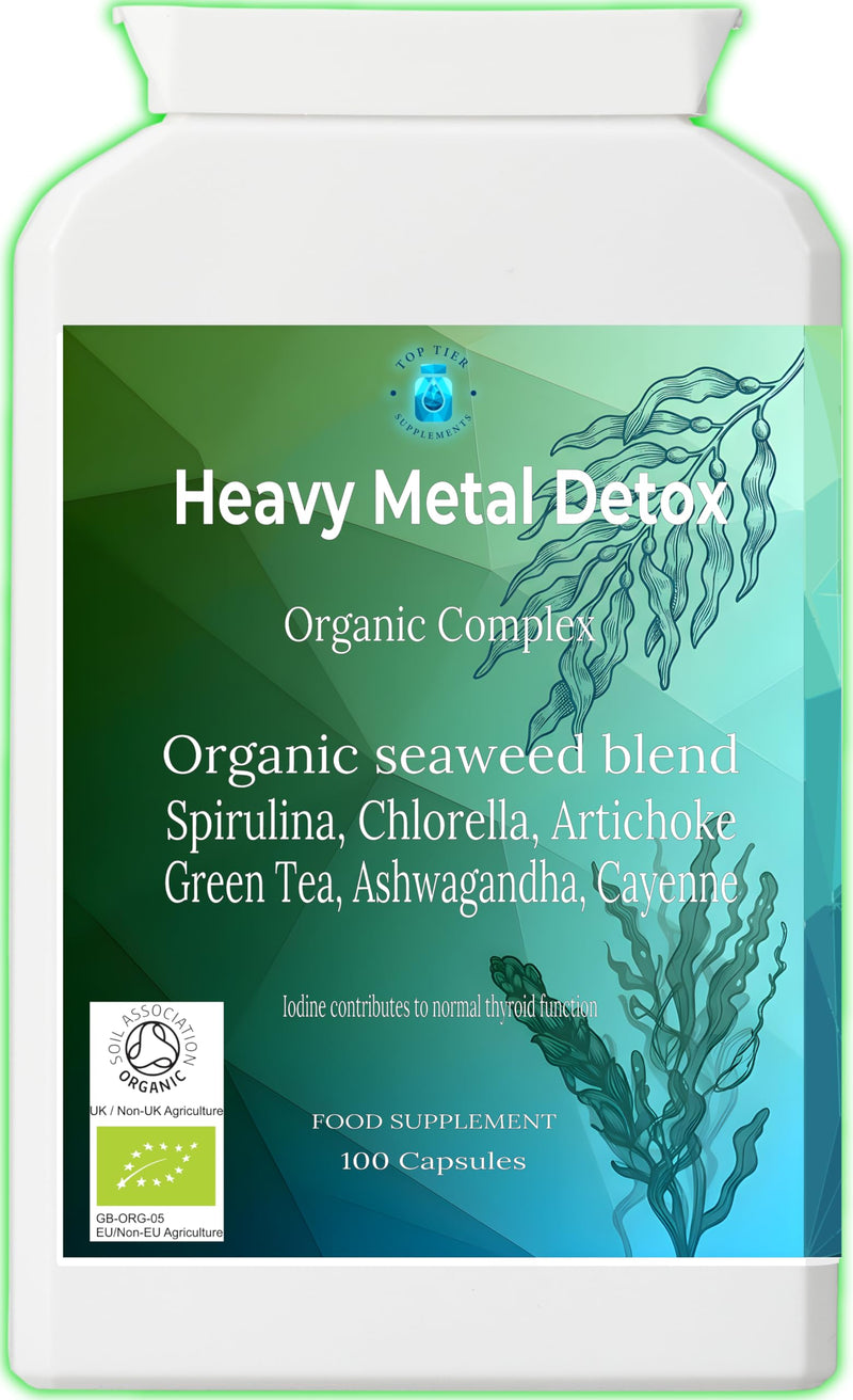 Heavy Metal Detox Cleanse Organic Complex Bladderwrack Seaweed, Iodine, Sea Kelp, Chlorella Spirulina Capsules, Artichoke, Green Tea, Alfalfa, Cayenne Pepper 100 Super Greens Powder Tablets Adults