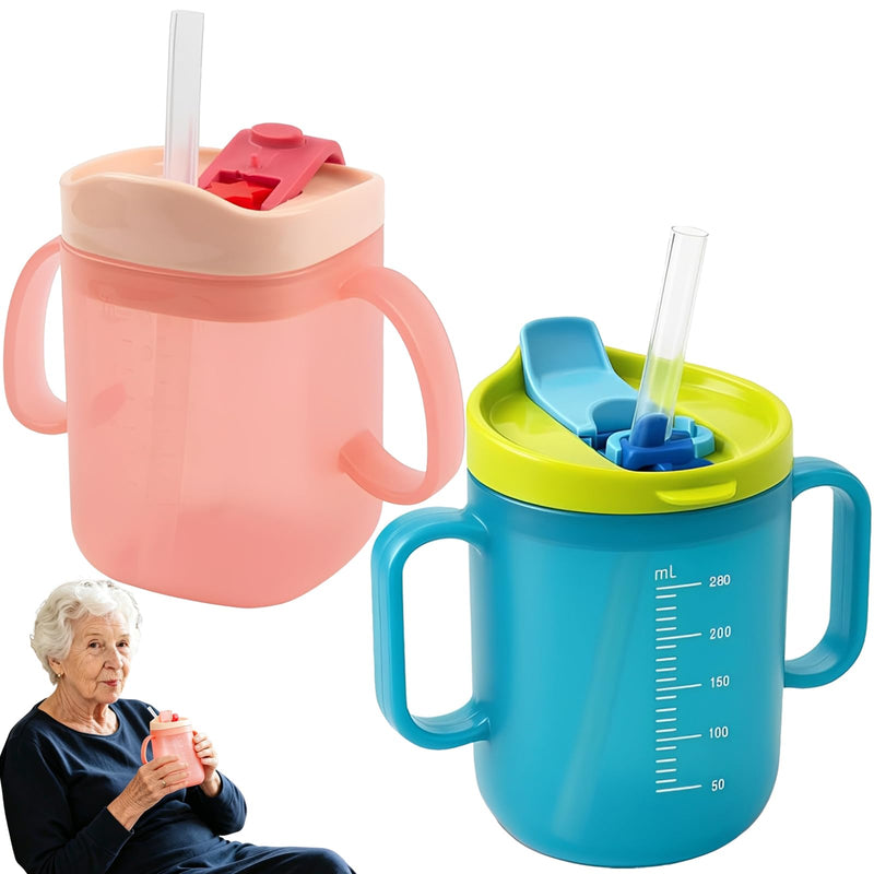 2 Pcs Beakers for Elderly, Non Spill Cups for Elderly, Adult Sippy Cups for The Elderly Non Spill, Drinking Cups for Elderly, Adult Drinking Cup for Elderly, Cups for Elderly People, Drinking Beakers