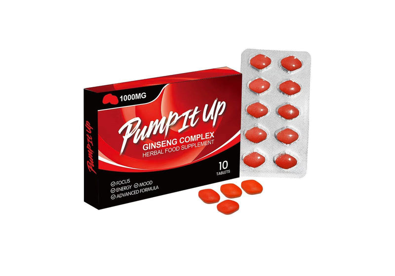 PUMP IT UP RED 1000mg | Stronger | Longer | Harder | Performance | Extra Strength Enhancing Pills, Stamina Endurance Booster Supplement Pills for Men | 10 Ginseng & Maca Tablets