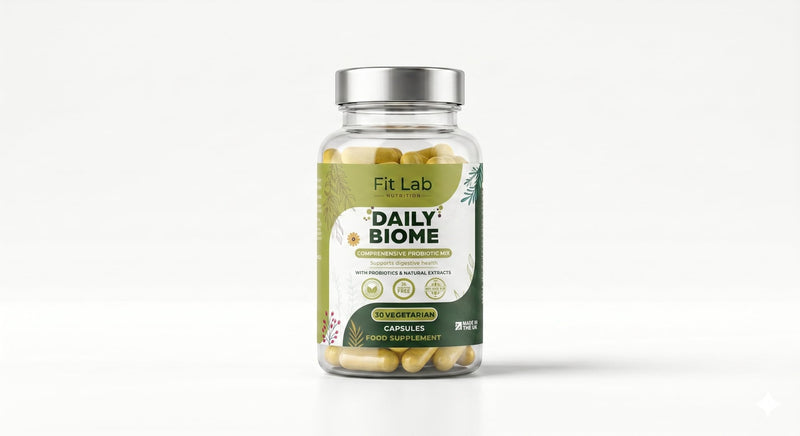 Fit Lab - Daily Biome, Gut Health Support, 30 Capsules - Botanical-Enhanced Gut Support with Live Cultures, Prebiotic Fibre, L Glutamine & Traditional Botanicals - Complete 5-in-1 30 count (Pack of 1)