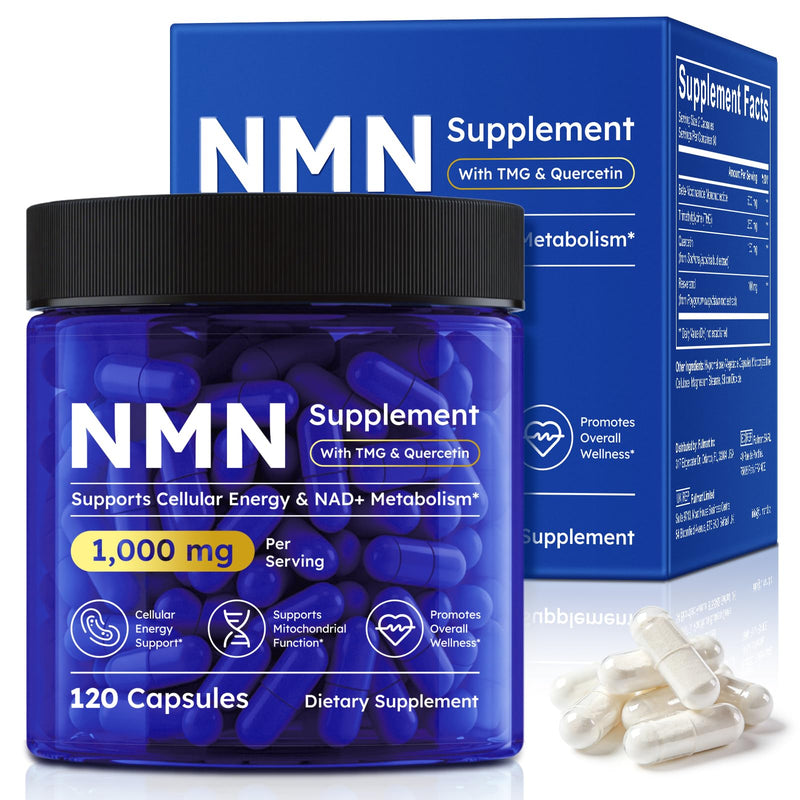 NAD+ Trans-Resveratrol Supplement 1000mg - 120 Capsules | NAD+ Precursor Complex with TMG, Resveratrol & Quercetin | Supports Cellular Energy, Metabolism & Mitochondrial Function | 60-Day Supply