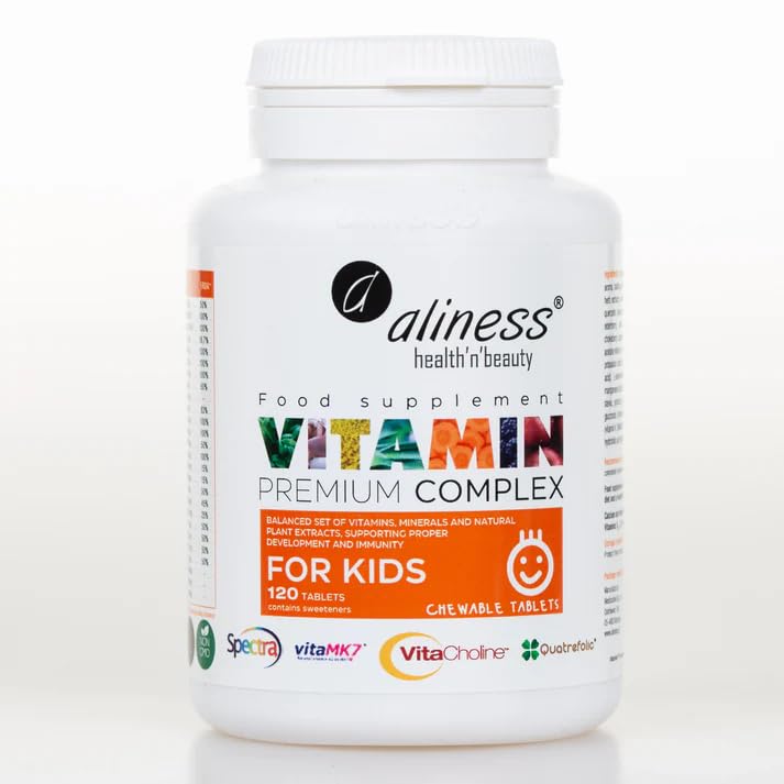 Aliness Premium Vitamin Complex Tablets for Children, 120 Tablets, 23 Vitamins and Minerals, Vegan, Gluten Free, for Children Aged 3 and Older