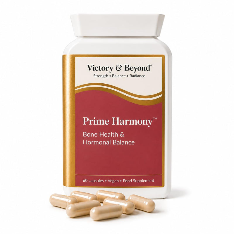 Victory & Beyond Prime Harmony – Bone Health & Women’s Wellness Support -Made in the UK – Calcium, Magnesium, Vitamin D & B6 with Sage & Soya Isoflavones Menopause Wellness Support - 60 Vegan Capsules
