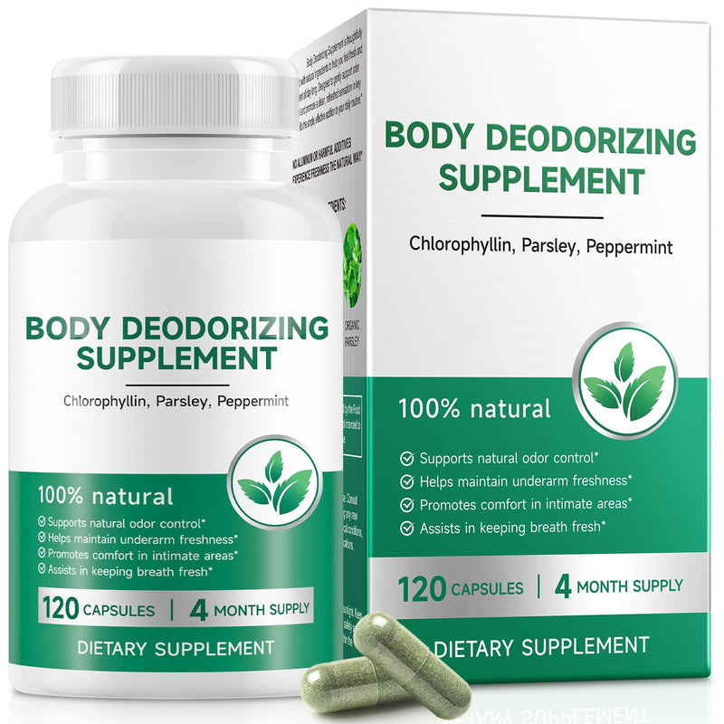 Body Deodorizing Supplement, Chlorophyll Capsules for Body Odor, Deodorant Chlorophyll Capsules, Fresh Breath, Immunity & Digestion Support, for Men & Women,120 Caps