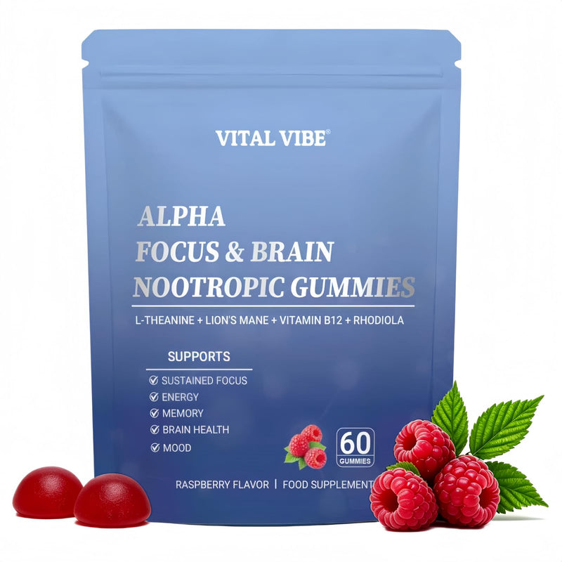 Nootropic Brain Supplement for Memory and Focus, Advanced Alpha Focus & Brain Nootropic 60 Gummies - for Energy & Mental Performance, L-Theanine, Lion's Mane(Fruiting Body), Vitamin B12, Rhodiola