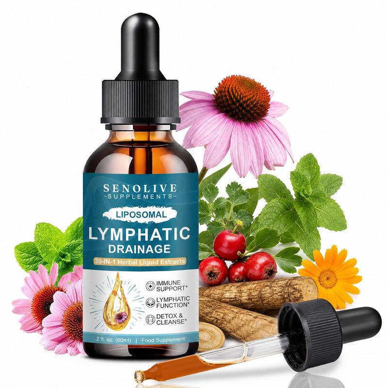 Liposomal Lymphatic Drainage Drops - 30 in 1 Organic Lymphatic Drainage Supplement with Burdock Root, Elderberry, Calendula, Cleavers Herb, Dandelion Supports Lymphatic Health, Vegan,Non-GMO, 60ml