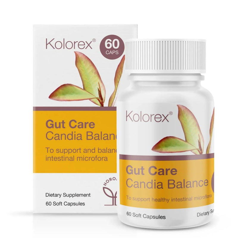 Kolorex Gut Care Candida Balance – Natural Herbal Digestive Support – Potent Active Horopito Extract – Vegan Friendly – 60 Soft Capsules