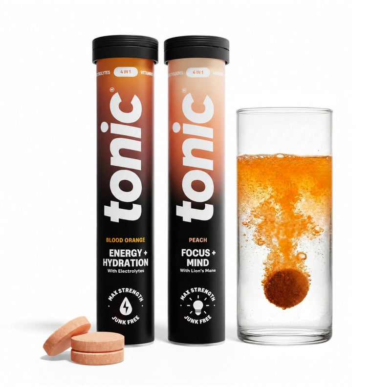 Tonic Health Energy & Focus Bundle - Clean Energy, Hydration Focus, Mind & Cognitive Support – Effervescent Tablets with Electrolytes & Nootropics – No Sugar – 2 x 20 Day Supply