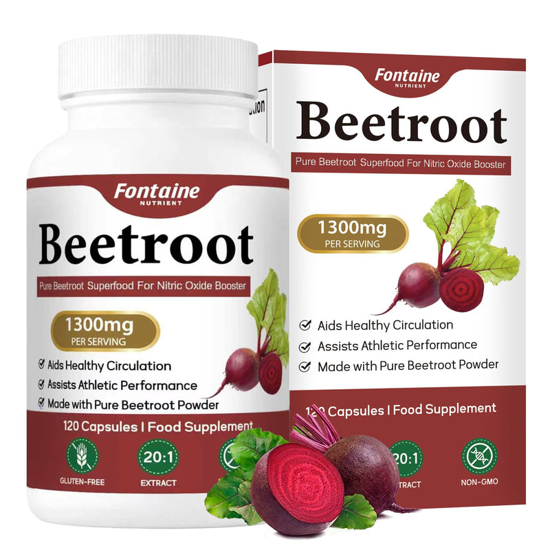 Organic Beetroot Capsules | 1300mg Beet Root Powder | Nitric Oxide Precursor | 120 Vegetarian Capsules | Non-GMO, Gluten Free, Vegan, Boost Vitality, Immune and Digestive