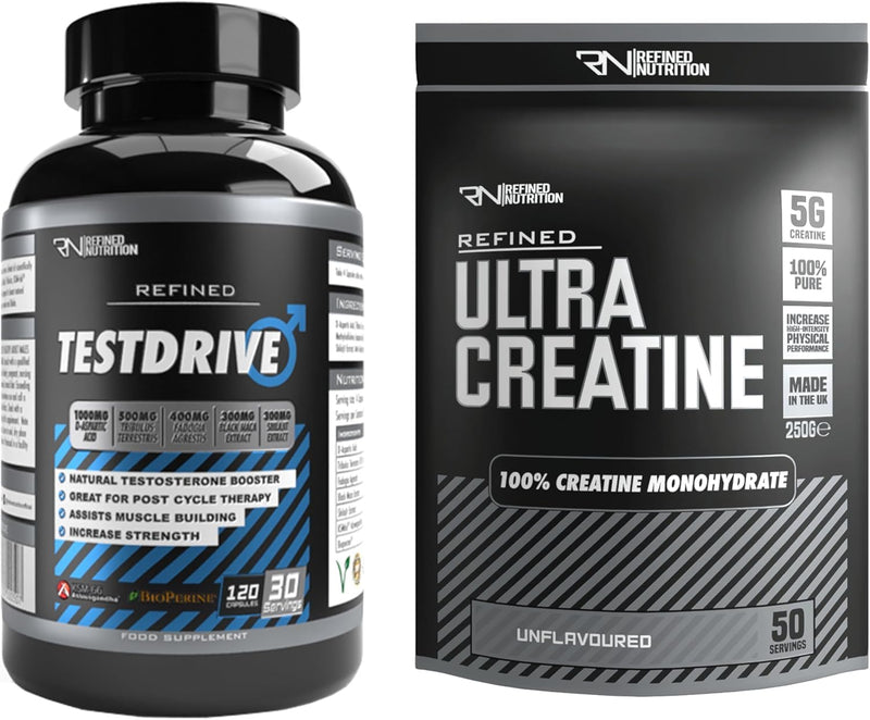 Refined Nutrition Men’s Strength & Performance Stack | TESTDRIVE Men’s Performance Formula + Ultra Creatine Monohydrate | Strength, Energy, Power & Recovery Support