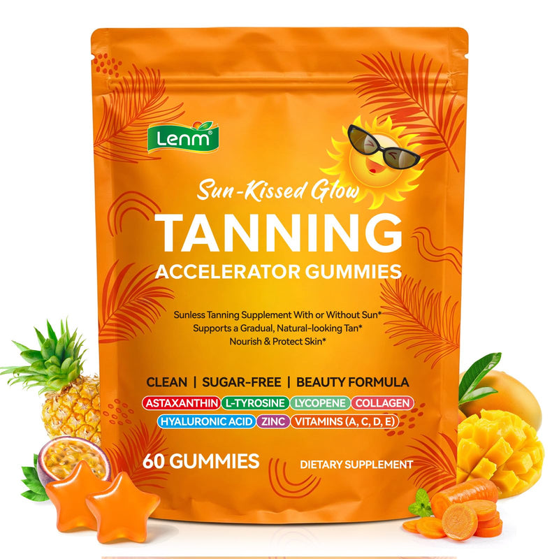 Tanning Gummies with Astaxanthin for Women and Men,Sunless Tanning Supplement with Beta-Carotene + Lycopene +Collagen, Natural Sun-Kissed Glow Supplement, Vegan, Non-GMO, 60 Count