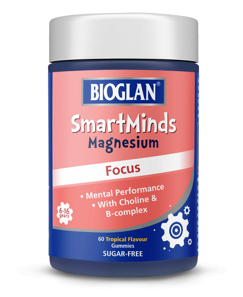 Bioglan SmartMinds Magnesium Focus Gummies for Kids, Sugar Free Tropical, Magnesium, Choline, Vitamin B5, B12 & Folic Acid, Children Age 6-16, 60 Gummies