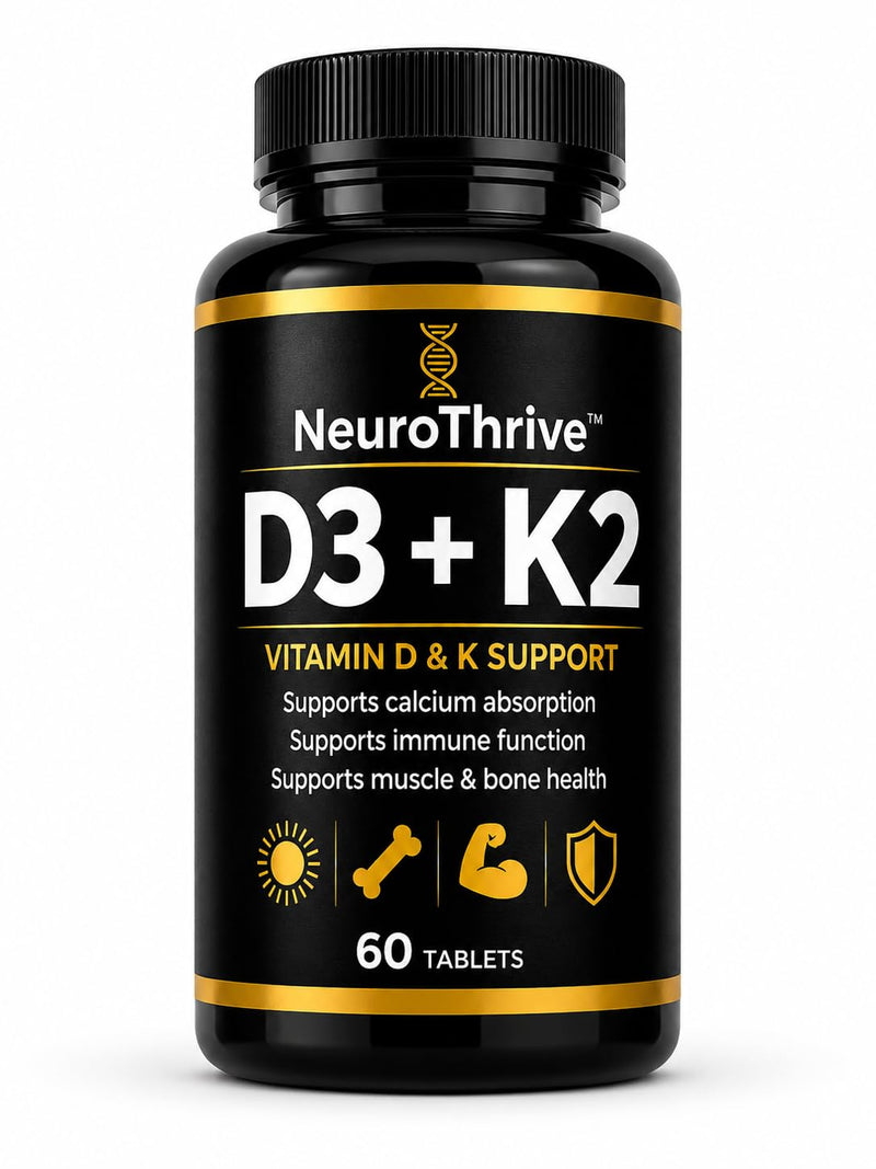 D3 + K2 | Vitamin D3 4000 IU + Vitamin K2 100µg | Immune, Bone & Muscle Support | 60 Vegetarian Tablets | 2 Month Supply