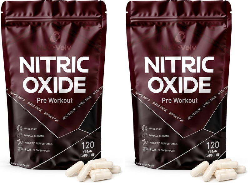 Nitric Oxide L-Arginine 100% Pre Workout Supports Athletic Performance and Muscle Building | 120 Capsules (Pack of 2) 120 count (Pack of 2)