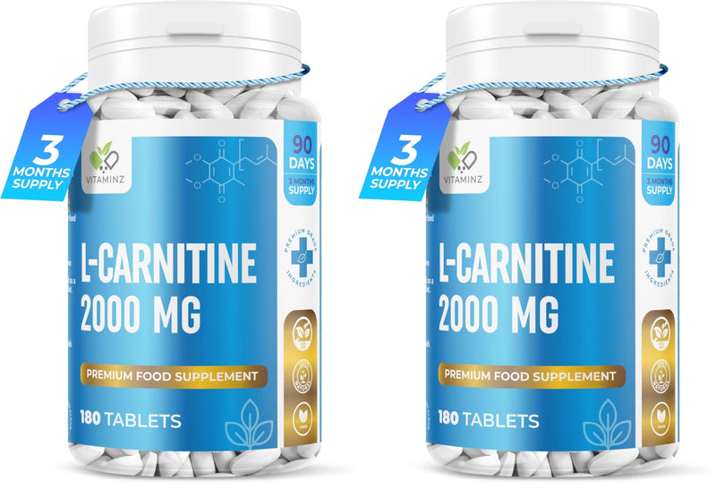 VITAMINZ L-Carnitine Complex 2000mg - 90 Days Supply - 180 Vegan Tablets (Pack of 2) 180 count (Pack of 2)