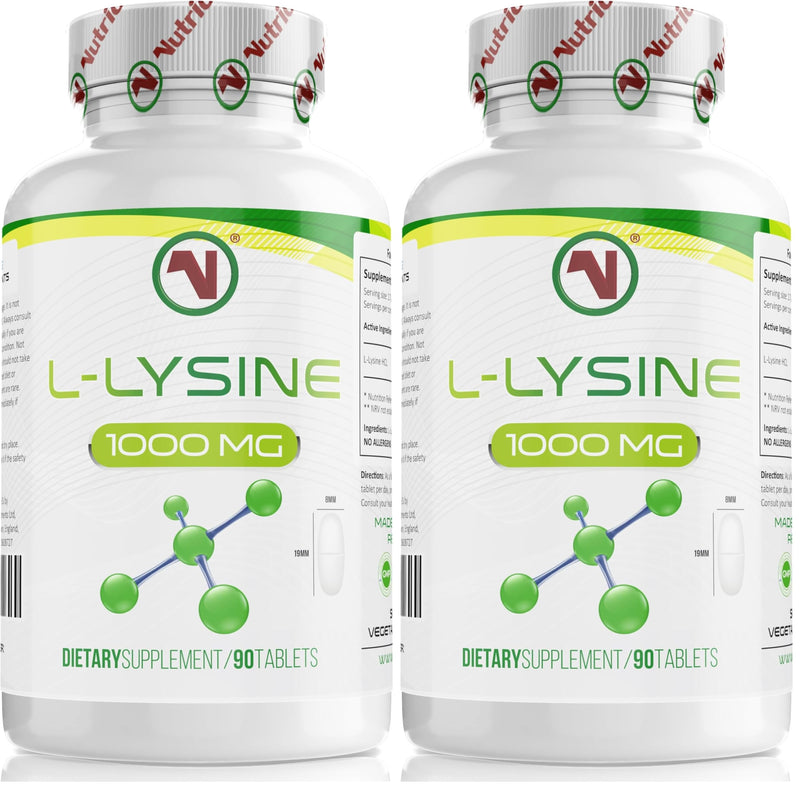 L-Lysine x 90 1000mg Tablets | Smallest Possible 19mm Formula | Easier to Swallow and Quicker to Absorb - Suitable for Vegetarian and Vegan. (90) (Pack of 2) 90 count (Pack of 2)