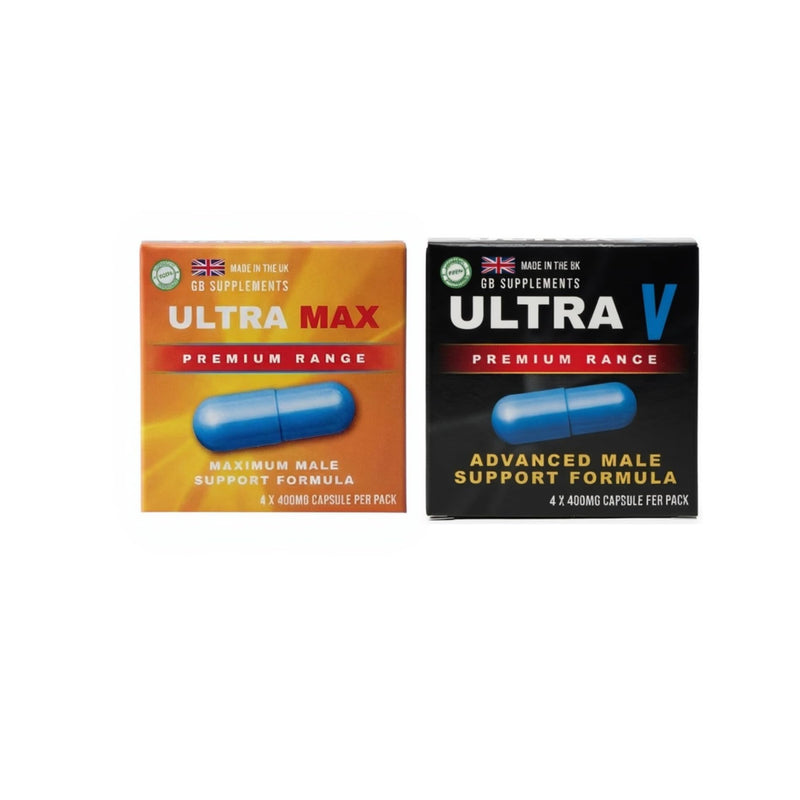 8 x 400mg NEW Advanced Formula - 4X Ultra MAX & 4X Ultra V Maximum Male Support Capsules | High Strength Ginseng, Maca & Tribulus Blend | Stamina & Energy Support | UK Manufactured | Vegetarian