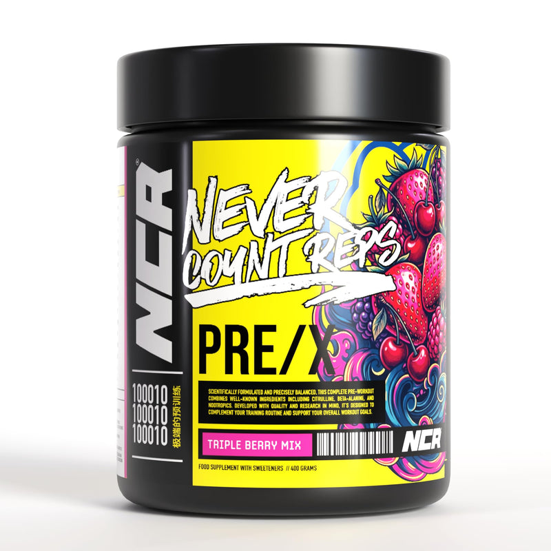 Never Count REPS Triple Berry Mix Pre Workout - 390g Tub (30 Servings) - Energy Drink Powder with Caffeine, Citrulline, Beta Alanine & More - Controlled Stim Energy - Performance Supplement 30 Servings