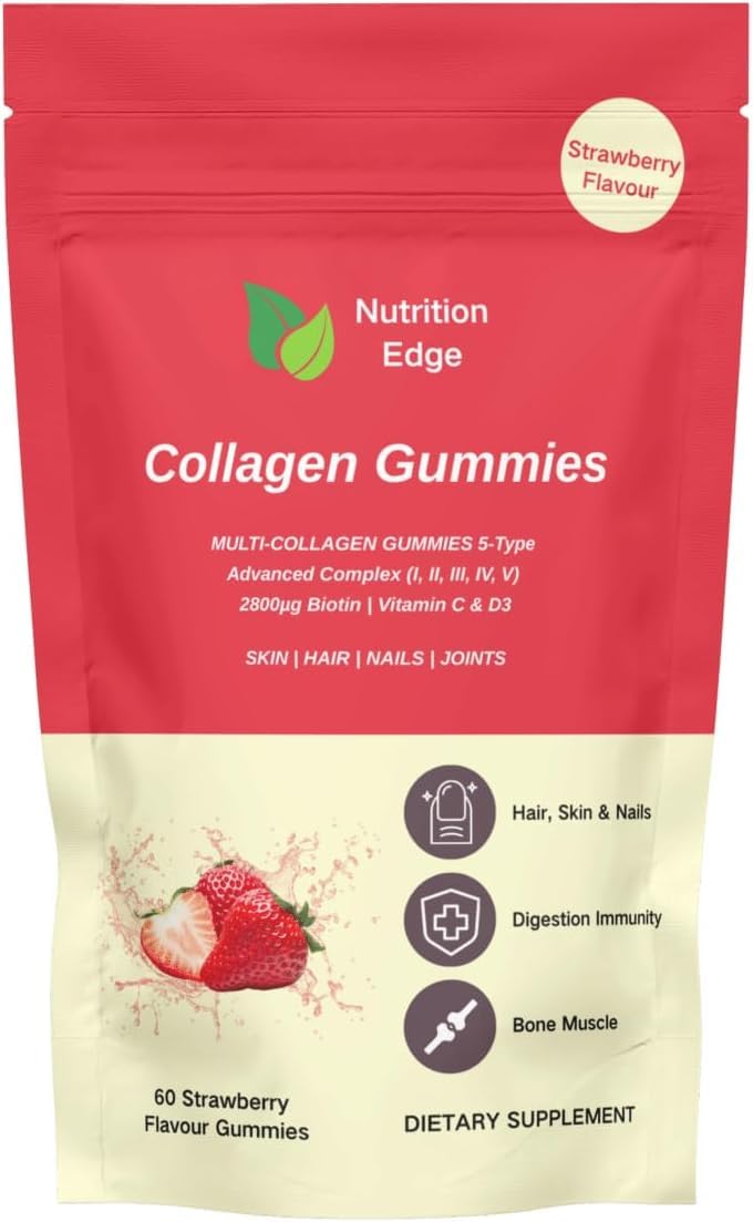 Multi Collagen Gummies (Types I, II, III, IV, V) with Biotin, Vitamin C & D3 - Skin, Hair, Nails and Joint Support - 60 Gummies