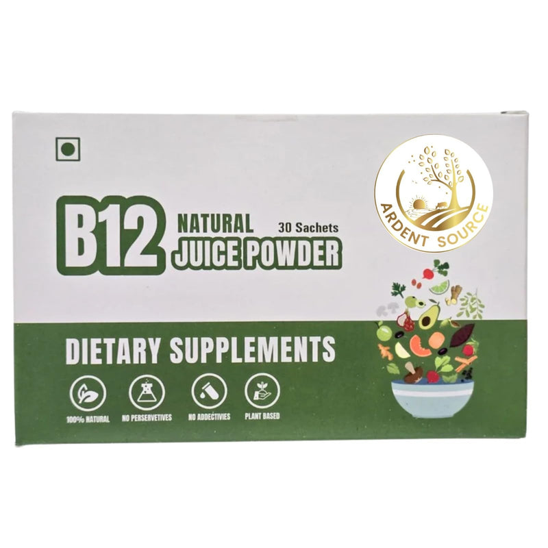 B12 Natural Juice Powder Sachets, Plant Based Dietary Supplement Drink Mix with Amla, Moringa & Beetroot, No Preservatives or Additives, Daily Wellness Supplement (30 Sachets)