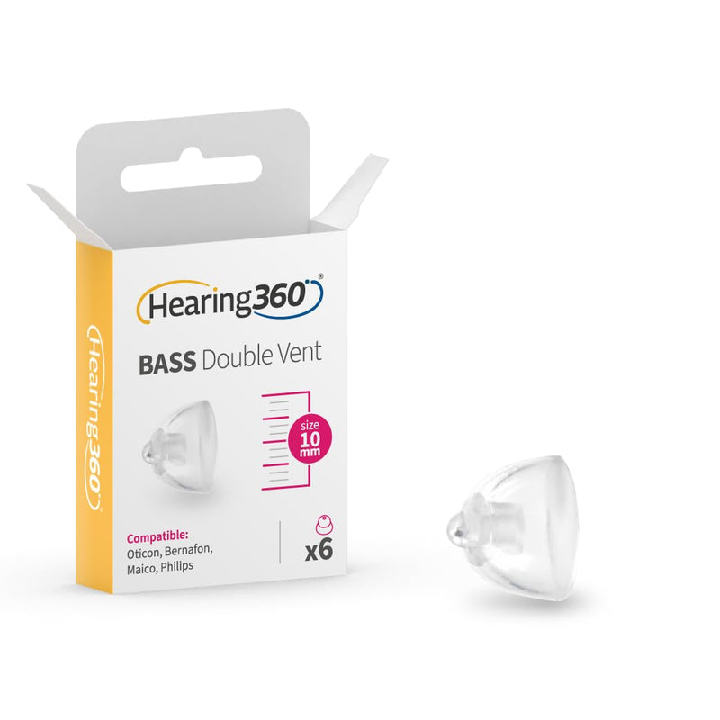 6 Dome Minifit Bass Double Vent Compatible Oticon, Bernafon, Philips and Maico - Silicone Hearing Aid Domes (10mm) 10 mm