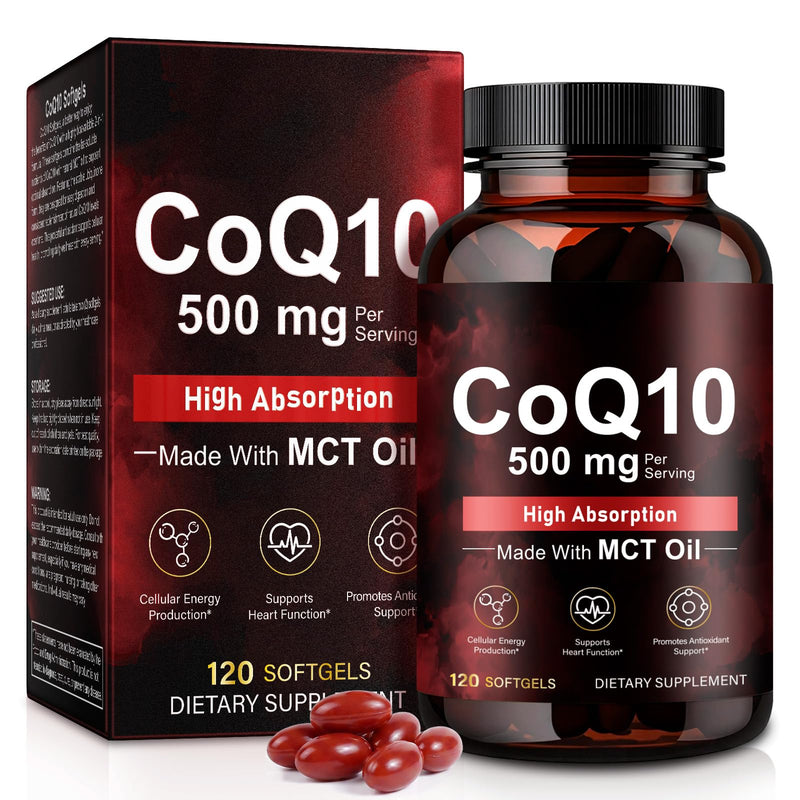 CoQ10 Softgel Capsules 120 Count, High Strength Coenzyme Q10 with MCT Coconut Oil, Supports Natural Energy Production & Heart Function | Non-GMO, Gluten & Dairy Free