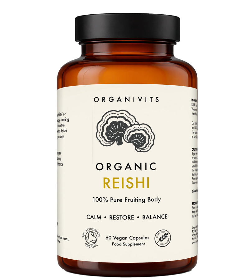 Organic Reishi Mushroom Capsules 500mg | 100% Pure Fruiting Body Ganoderma Lucidum | Adaptogenic Calm & Immune Support | Vegan Capsules | Soil Association Certified | No Mycelium or Fillers