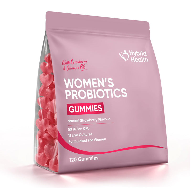 Hybrid Health Probiotics for Women Gummies - 2 Months Supply, 50 Billion CFU Womens Probiotics, 120 Gummies with Cranberry & Vitamin B6, Strawberry Flavour, Sugar-Free Probiotic Gummies