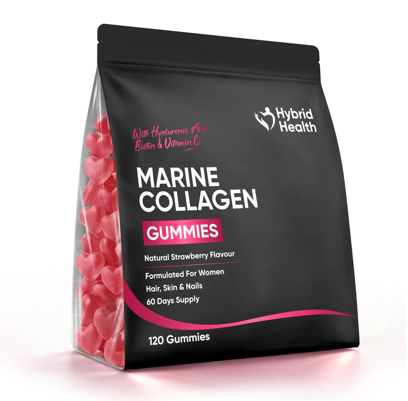 Hybrid Health Marine Collagen Gummies for Women - 2 Months Supply, 120 Gummies with Vitamin C, Hyaluronic Acid & Biotin, Strawberry Flavour, Sugar-Free Collagen Gummies