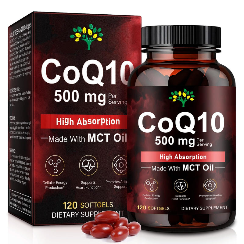 Coenzyme Q10 Softgels, Coenzyme Q10 Supplement 500mg, Fermented Coenzyme Q10 Ubiquinone for Women & Men, Easy to Swallow, 120 Softgels, 2 Months Supply