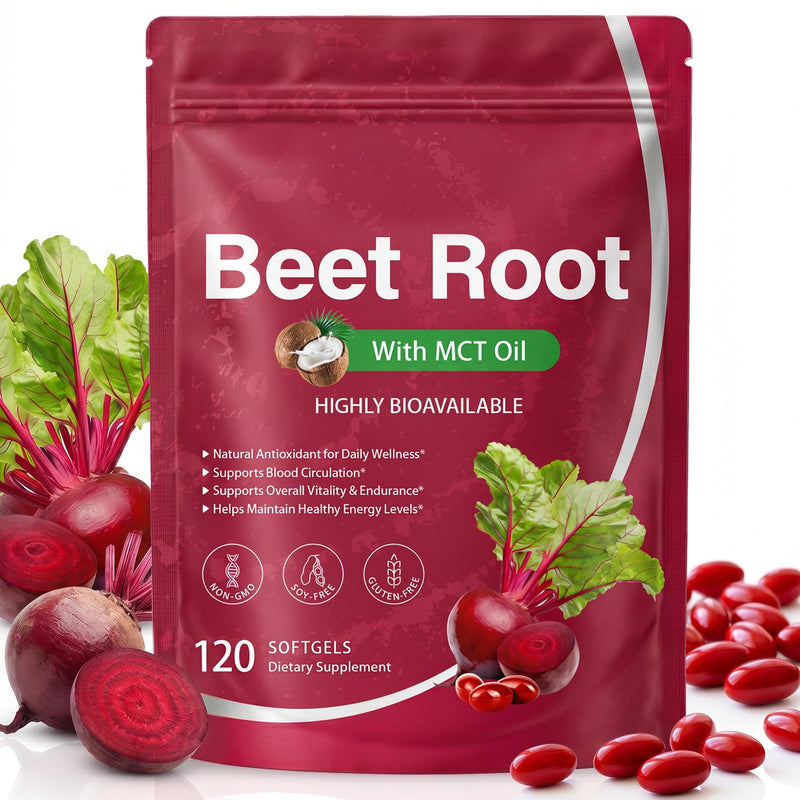 Beet Root Extract 120 Softgels with MCT Oil | Natural Beet Root Source, Beetroot Supplements, Non-GMO