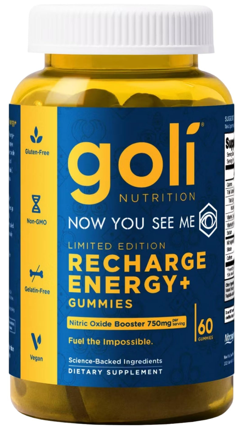 Goli Recharge Energy+ Gummies | Fuel Your Focus and Performance | Gelatin-Free, Gluten-Free, Vegan & Non-GMO | 60 Gummies