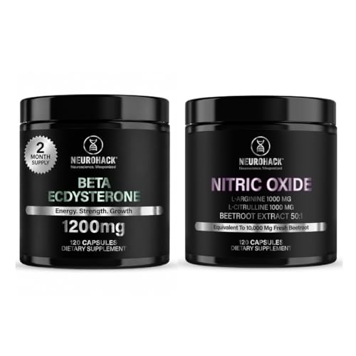 Nitric Oxide Capsules – Beetroot Extract 50:1 (10,000mg Equivalent), L-Citrulline 1000mg & L-Arginine 1000mg & Beta Ecdysterone 1200mg - 120 Capsules 2 Months Supply | 98% Maximum Purity Ecdysterone