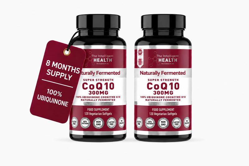 The Intelligent Health CoQ10 Supplement, Fermented Coenzyme Q10 Ubiquinone for Women & Men, Easy to Swallow 300mg 120 Vegetarian Softgels (Pack of 2)