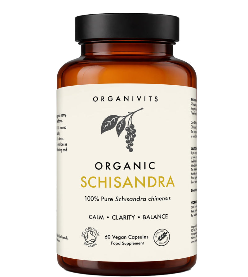 Organic Schisandra Capsules | 500mg Organic Schisandra chinensis Berry | Adaptogenic Botanical for Balance & Clarity | 100% Pure Berry | Vegan Capsules | Soil Association Certified Organic