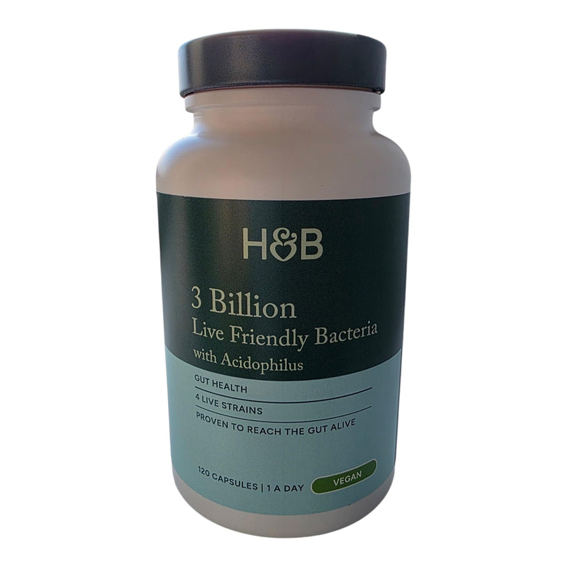 Holland & Barrett 3 Billion Live Friendly Bacteria with Acidophilus – Gut Health Probiotic Supplement, 4 Live Strains, Proven to Reach the Gut Alive, Vegan, 120 Capsules, 1 A Day