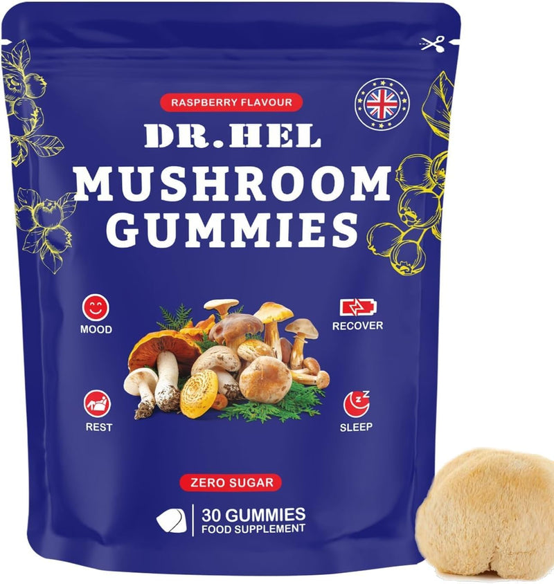 12-in-1 Mushroom Gummies with Lion’s Mane: Enhance Energy & Focus Mushroom Supplement, Reish, Raspberry Flavor, 30 Gummies