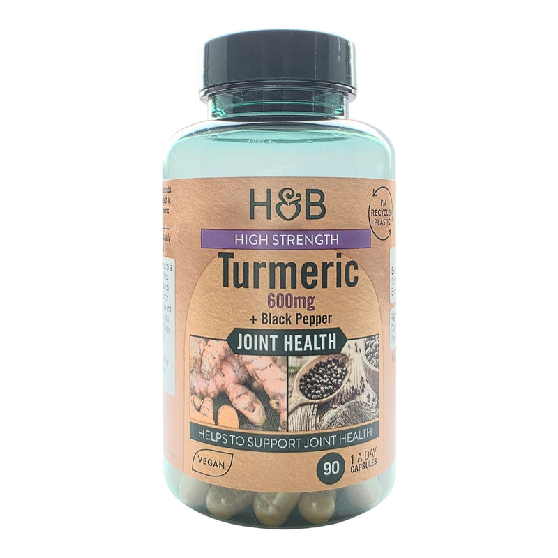 Holland & Barrett High Strength Turmeric 600mg + Black Pepper 90 Capsules, Vegan Joint Health Supplement, Helps Support Joint Health & Flexibility, One Capsule Daily