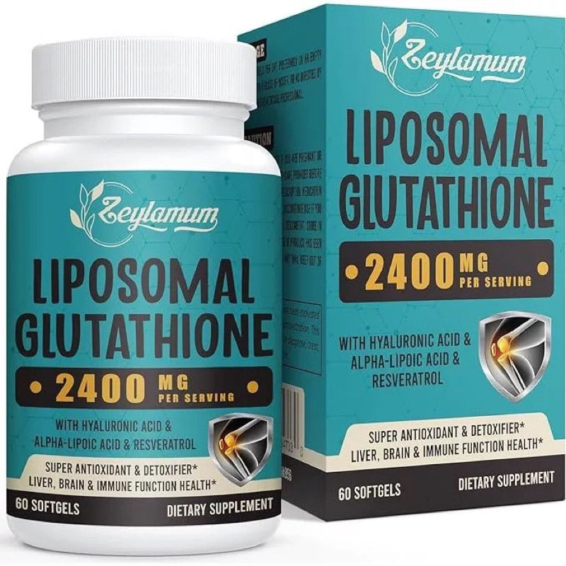 2400MG Liposomal Glutathione | Max Absorption | Glutathione Supplement with Hyaluronic Acid, Resveratrol, L - Glutathione Reduced, Non - GMO Antioxidant , Energy, 60 Softgels 60 Count (Pack of 1)