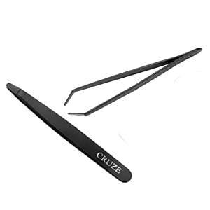 [Australia] - CRUZE Eyebrow Tweezers| Slanted Tweezers Professional for Women and Men |Sharp Tweezers for Ingrown Hair | Leveraged Shape for Facial Hair Remover 