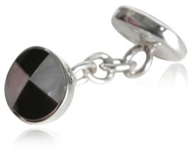 [Australia] - Cuff-Daddy Sterling Silver Onyx Mother of Pearl Cufflinks with Presentation Box 