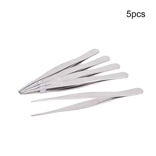 [Australia] - Utoolmart 5.5-Inch Lenght Stainless Steel Straight Blunt Tweezers with Serrated Tip Daily Garden Tool 5 pcs 5pcs 