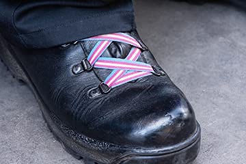 [Australia] - Transgender Flag Striped Shoelaces – For PRIDE Parades & Events. Fits boots, Sneakers & More! 1 Pair 