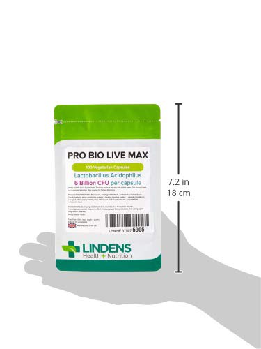 [Australia] - Lindens Pro Bio Live Max 6 Billion CFU Capsules - 100 Pack - Contributes to a Healthy Gut and Supports Digestion - Probiotic Vegetarian Capsules - UK Manufacturer, Letterbox Friendly 