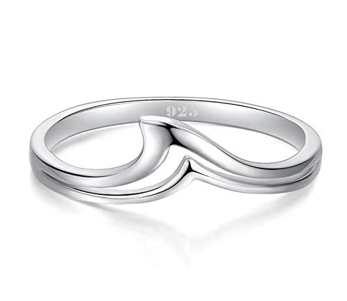 [Australia] - BORUO 925 Sterling Silver Ring Chevron Thumb Stackable CZ High Polish Comfort Fit Band Ring Size 4-12 Chevron 1 
