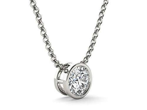 [Australia] - DTJEWELS Solitaire Classy Sterling Silver Pendant 1.00 CT Round Bezel Set D/VVS1 Diamond 18" Chain Necklace 